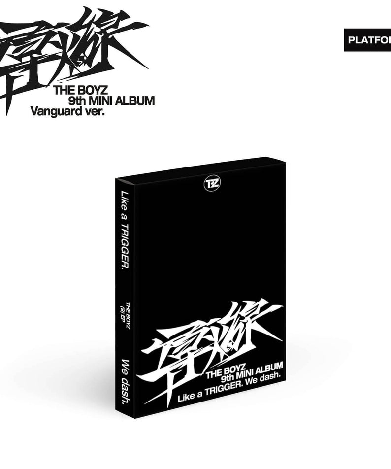 THE BOYZ - 9th Album [導火線 ] (Vanguard Ver.) - Album Kpop, coffret noir “Like a Tiger” sur fond blanc, marque THE BOYZ
