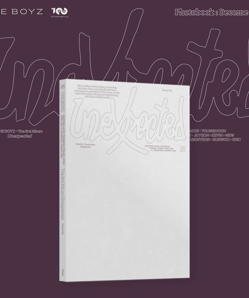 THE BOYZ - The 3rd Album [Unexpected] (Photobook : Become Ver.) - Album Kpop : photobook blanc sur fond violet, marque THE BOYZ