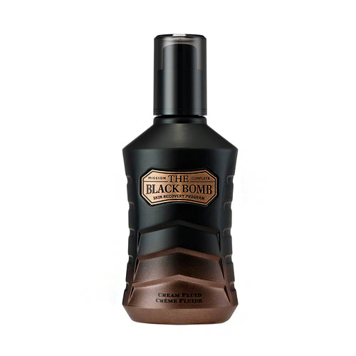 THE FACE SHOP The Black Bomb Cream Fluid 130ml : flacon noir sur fond blanc, crème fluide en contexte beauté