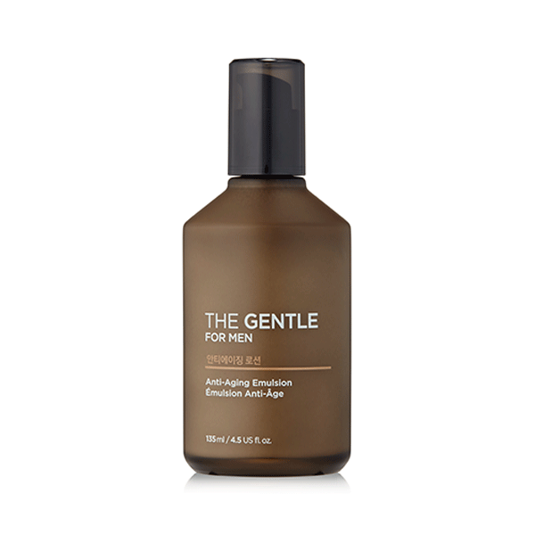 THE FACE SHOP The Gentle For Men Anti-Agiing Lotion 135ml, flacon brun sur fond blanc, produit anti-âge homme