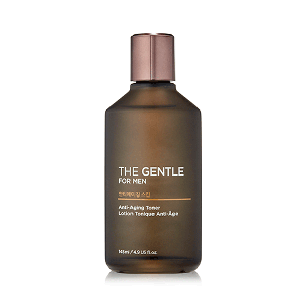 THE FACE SHOP The Gentle For Men Anti-Aging Skin 145ml, flacon sur fond clair, soin visage anti-âge homme