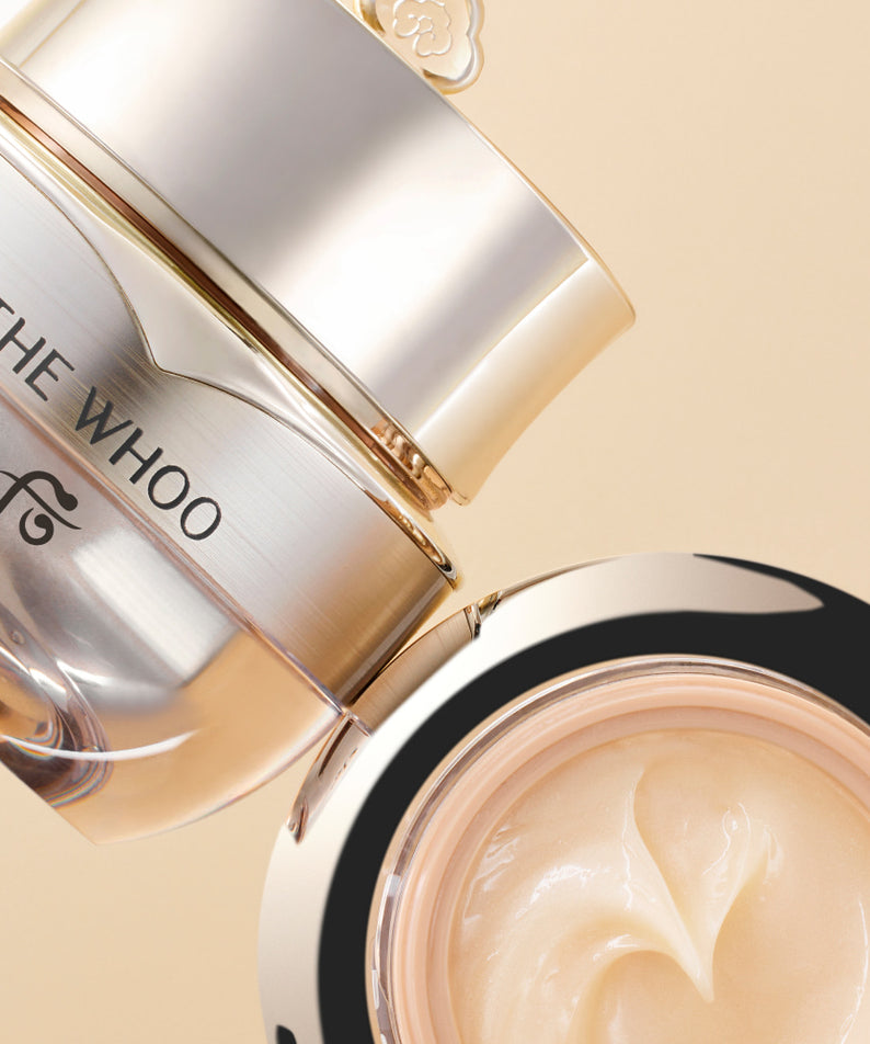 THE WHOO Cheongidan Hwahyun Radiance Eye Cream 20ml dans un pot doré élégant, formule luxueuse pour le contour des yeux.