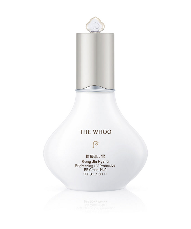 THE WHOO Gong Jin Hyang Brightening UV Protective BB Cream de la marque THE WHOO, flacon blanc sur fond clair.