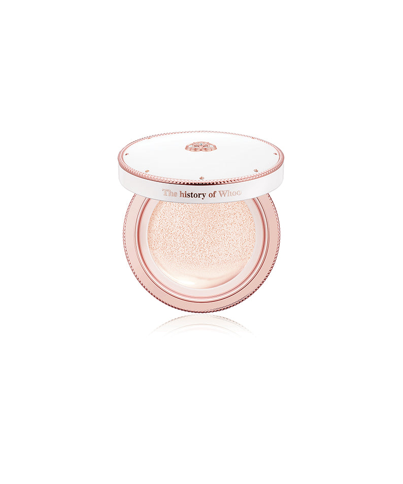 Coussin solaire "THE WHOO Gong Jin Hyang Seol Whitening Tone Up Sun Cushion SPF50+PA++++", crème teintée.