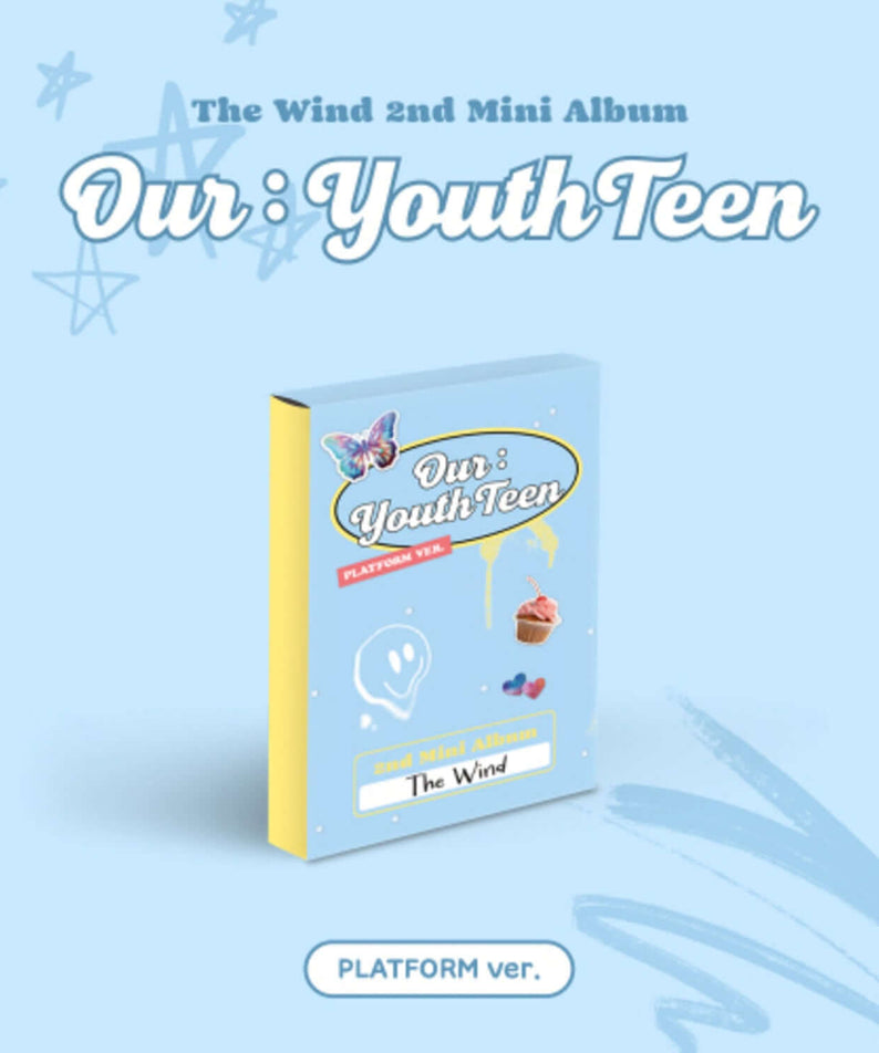 THE WIND - 2nd Album [Our : YouthTeen] (Platform ver.) - Album Kpop, couverture bleue Our : YouthTeen, visuel plateforme.