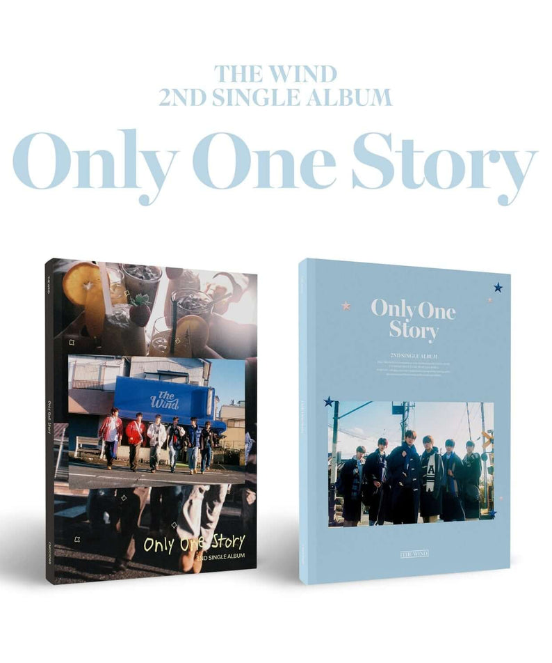 THE WIND - [Only One Story] (Random 1 of 2) - Album Kpop : couvertures 2nd single, photos du groupe sur fond bleu/ noir