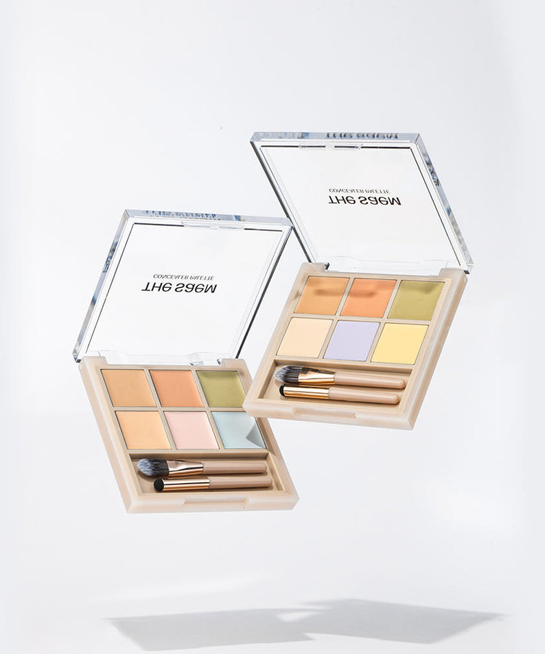 Palette de maquillage THE SAEM Cover Perfection Concealer Palette avec pinceaux intégrés, idéale pour une couverture impeccable.
