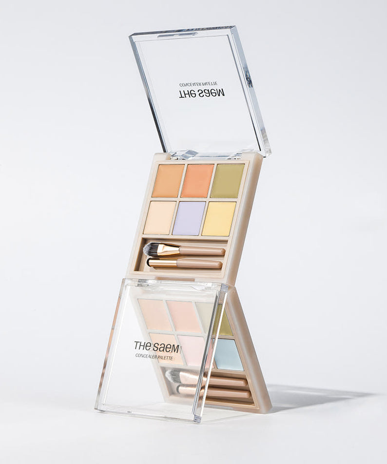 Palette de maquillage THE SAEM Cover Perfection Concealer Palette avec divers correcteurs et pinceaux inclus.