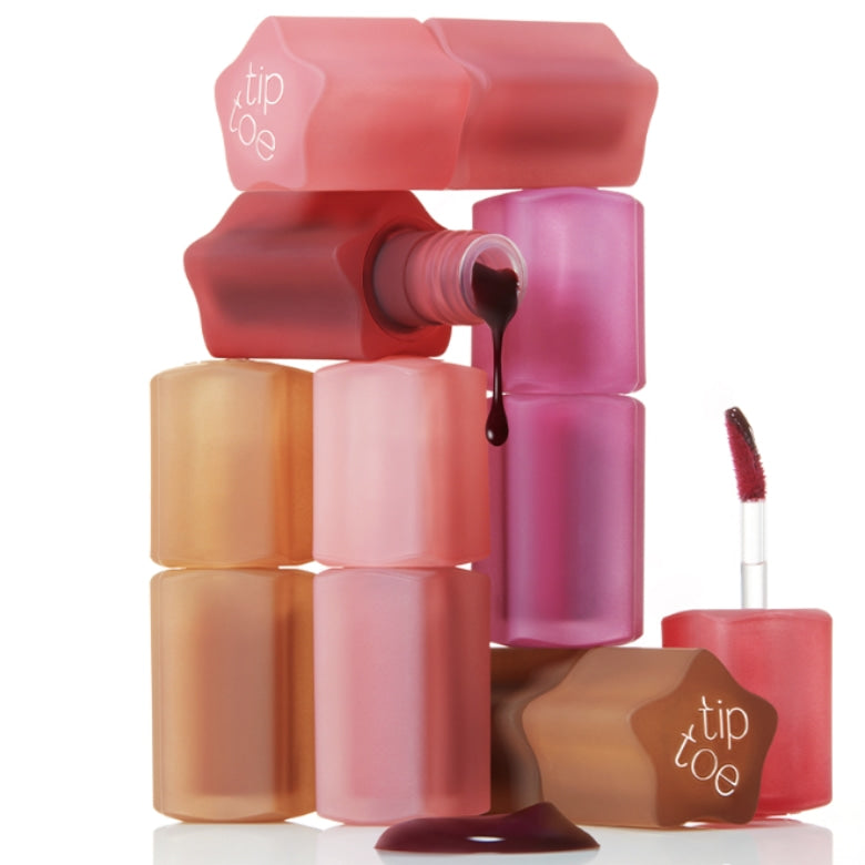 TIP TOE Blurrette Sorbet Tint de Tip Toe, packaging rose et rouge sur fond blanc, texture sorbet maquillage