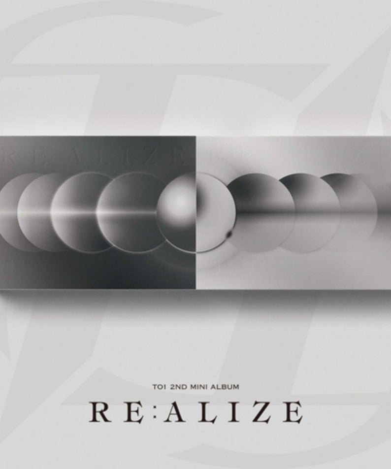 TO1 - 2ND [RE:ALIZE] (LIE Ver. / REAL Ver.) Random - Album Kpop, pochette gris argentée RE:ALIZE sur fond TO1