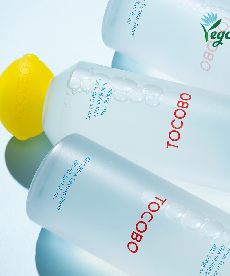 TOCOBO AHA BHA Lemon Toner avec ingrédients naturels et label vegan, produit parfait pour soin de la peau. Contenance de 150 ml.