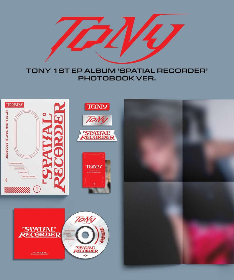 TONY - 1st EP [SPATIAL RECORDER] (PHOTOBOOK ver) - Album Kpop, packshot concept spatial avec photobook et disque