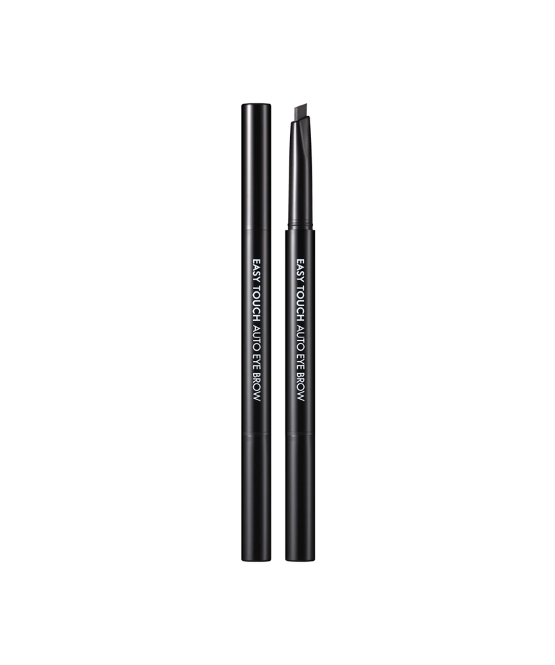 TONY MOLY Easy Touch Auto Eyebrow, deux crayons noirs sur fond sombre, photo produit de la marque.