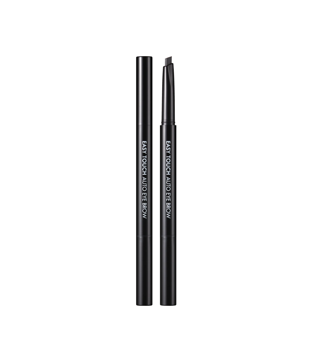 TONY MOLY Easy Touch Auto Eyebrow, deux crayons noirs sur fond sombre, photo produit de la marque.