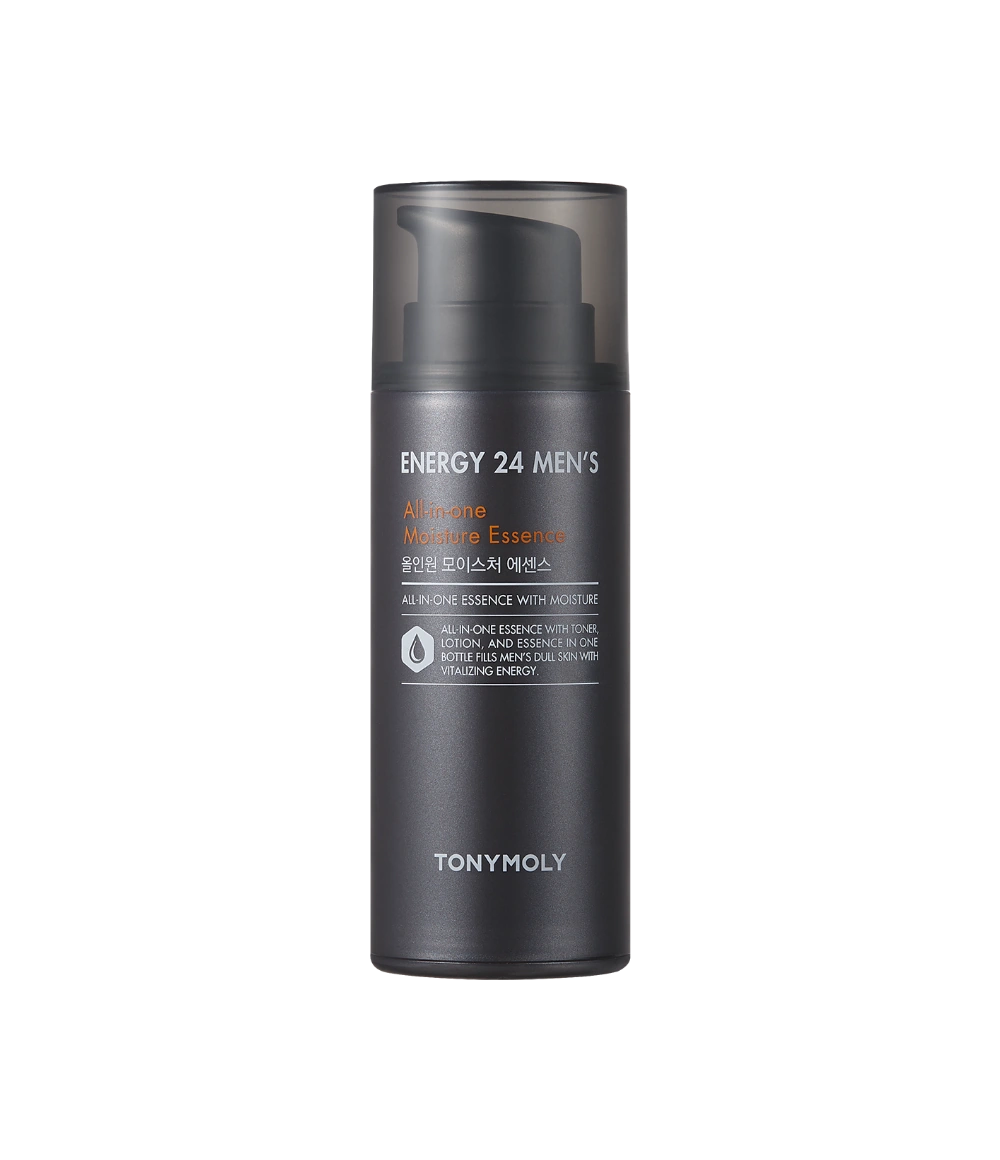 TONYMOLY Energy 24 Men's All-in-One Moisture 120ml : flacon noir sur fond sombre, produit visage homme de la marque