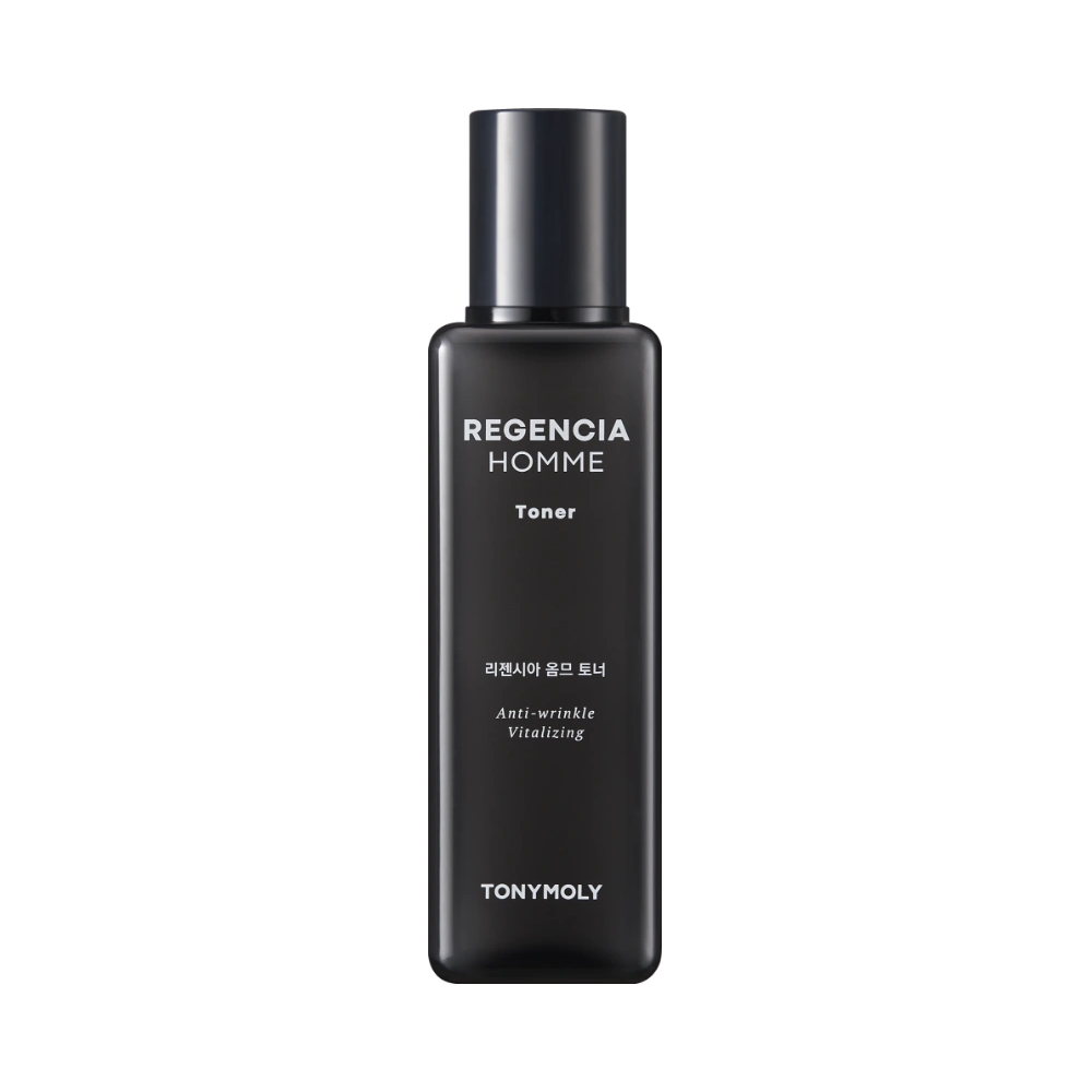 TONYMOLY Regencia Homme Toner 150ml, flacon noir sur fond sombre, produit de soin visage homme TONYMOLY