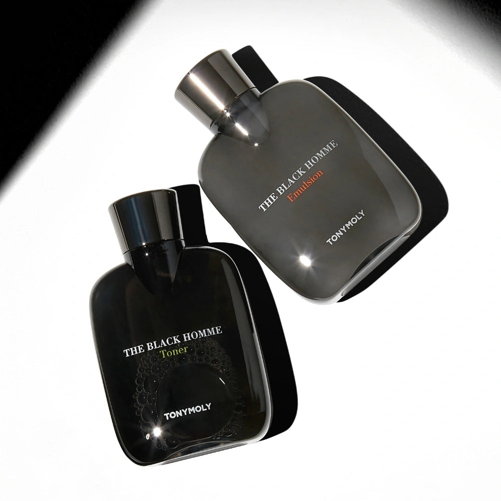 TONYMOLY The Black Homme 2 Pieces Set, flacons noir et argent sur fond clair, pack homme de la marque TONYMOLY