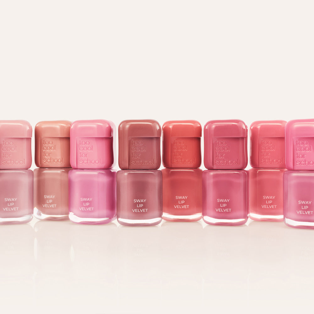 TOO COOL FOR SCHOOL Sway Lip Velvet : étui de baumes à lèvres roses/rouges sur fond clair, vue packshot produit