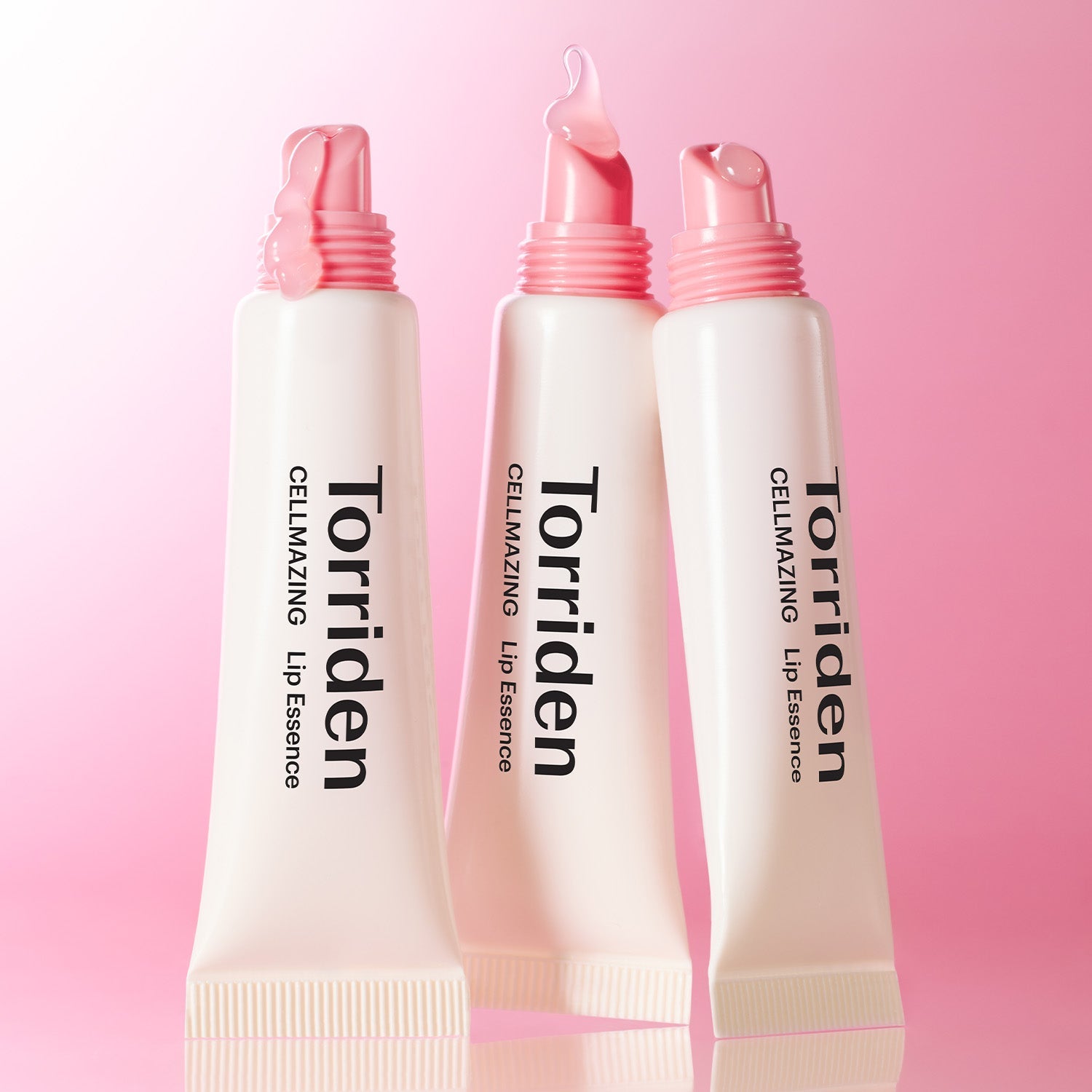 TORRIDEN Cellmazing Low Molecular Collagen Volume Lip Essence 11ml, tubes rose sur fond rose, marque TORRIDEN, contexte cosmétique