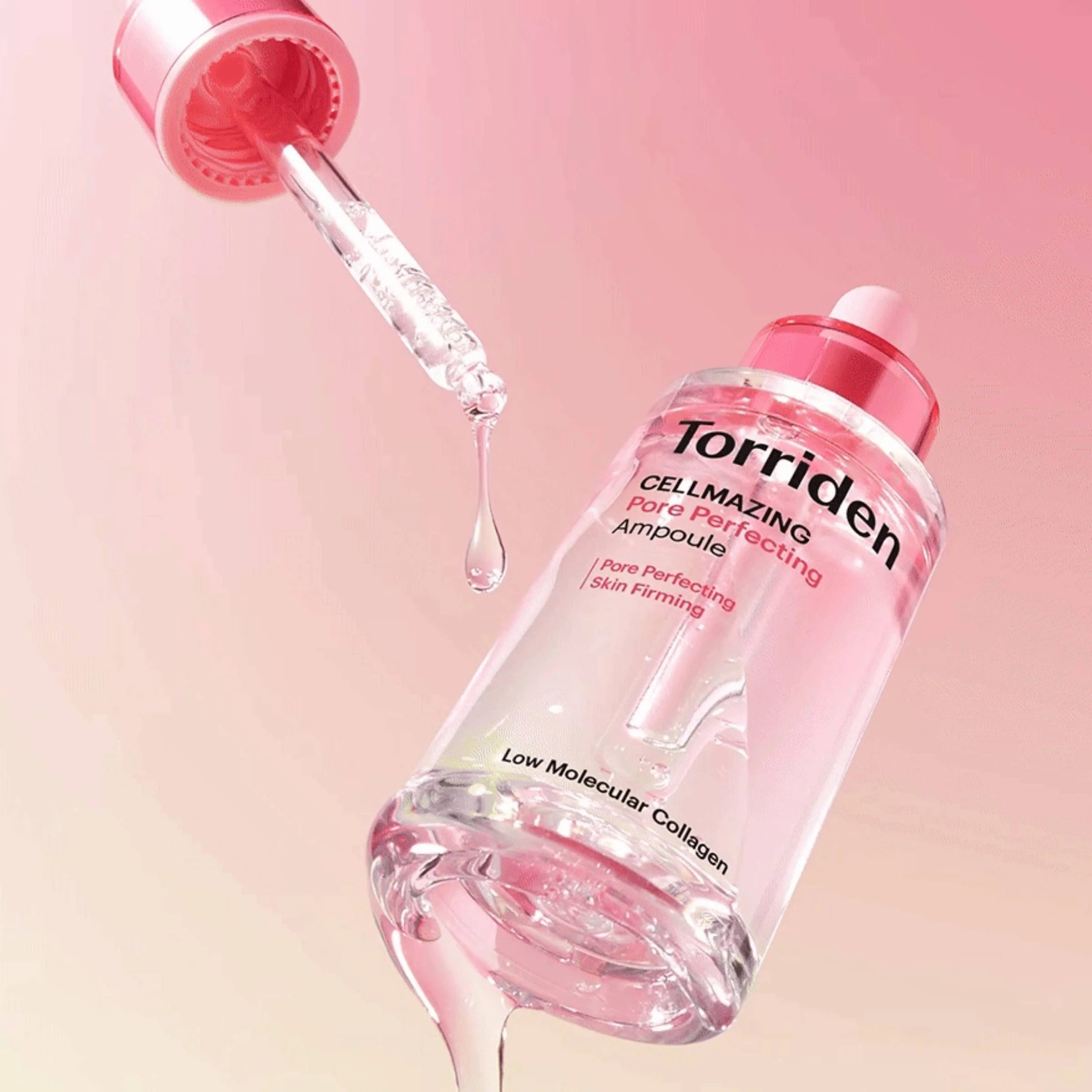 TORRIDEN Cellmazing Pore Perfecting Ampoule 30ml de la marque Torriden, flacon rose sur fond pastel, sérum goutte