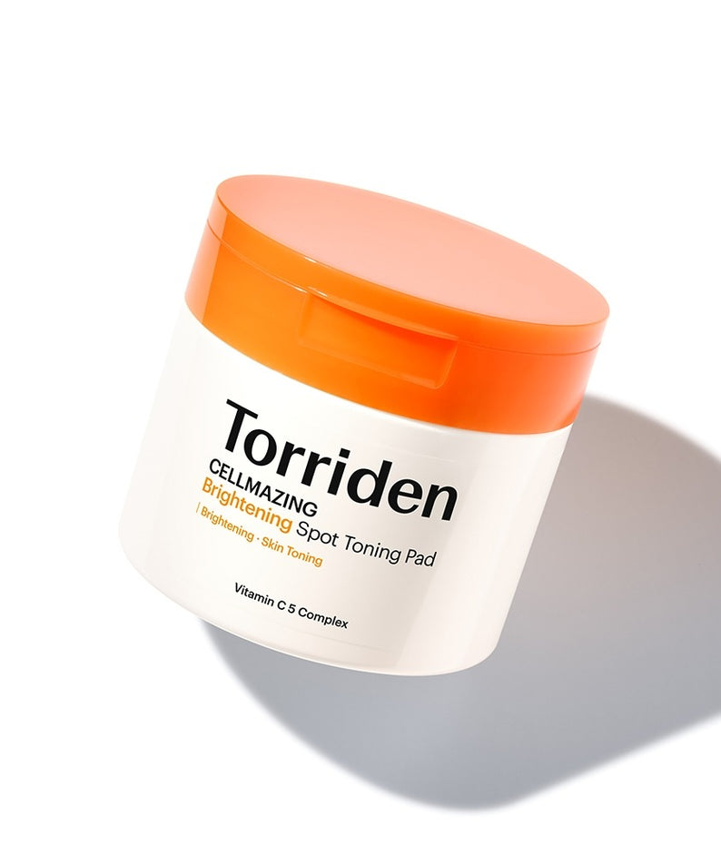 TORRIDEN Cellmizing Vita C brightening Trace Toning Pads 70 sheets, pot orange et blanc sur fond clair, marque Torriden