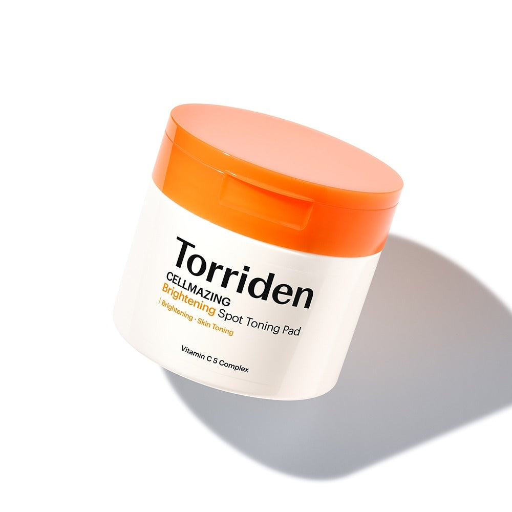 TORRIDEN Cellmizing Vita C brightening Trace Toning Pads 70 sheets, pot orange et blanc sur fond clair, marque Torriden