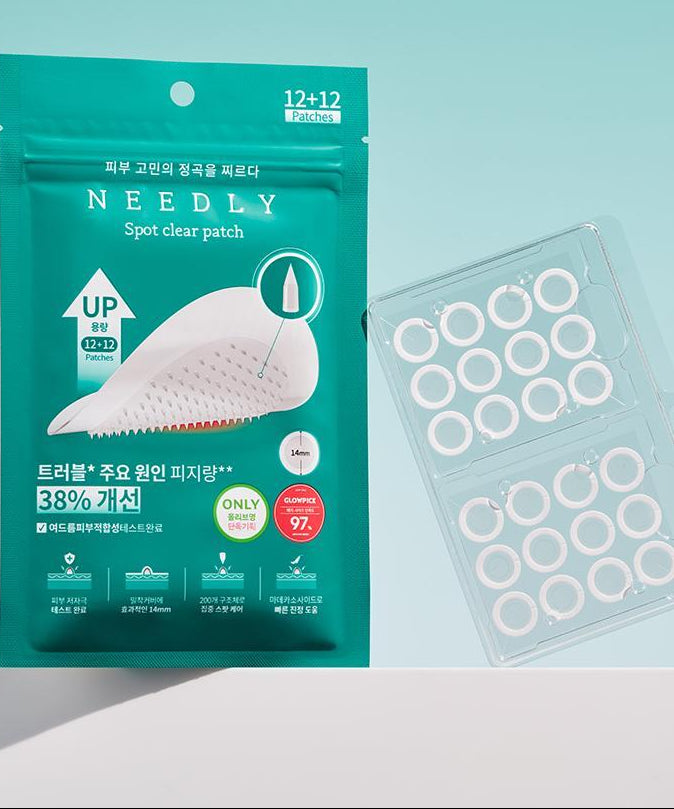 Emballage et contenu de NEEDLY Patch Spot Clear 12 Patches avec 12 patchs hydratants contre les imperfections.