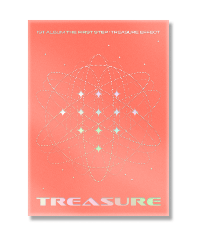 TREASURE - 1st ALBUM [THE FIRST STEP : TREASURE EFFECT] ORANGE ver. - Album Kpop, pochette orange avec motif énergétique.