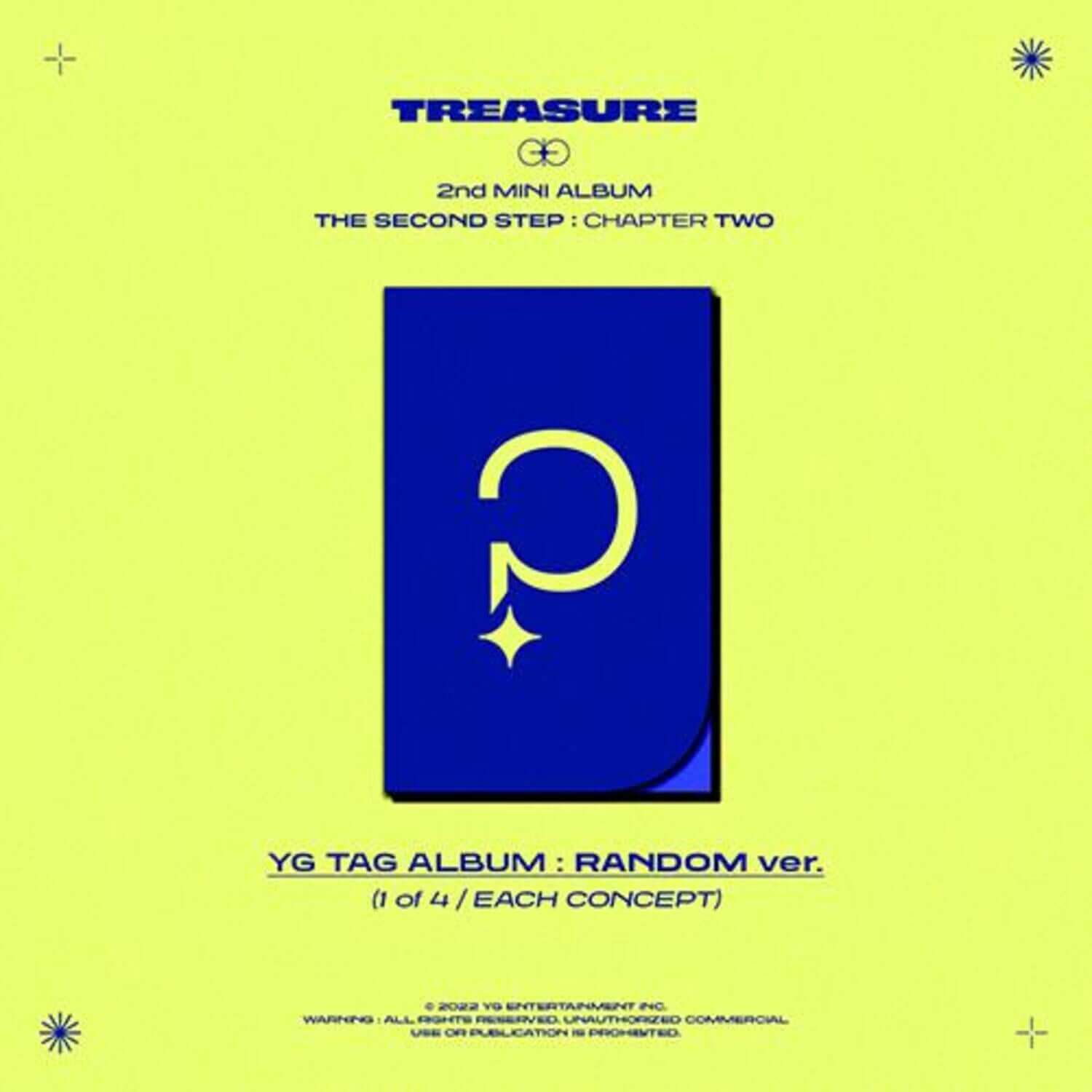 TREASURE - 2nd MINI ALBUM [THE SECOND STEP : CHAPTER TWO] (YG TAG ALBUM ) (4 Random 1) - couverture jaune, design bleu