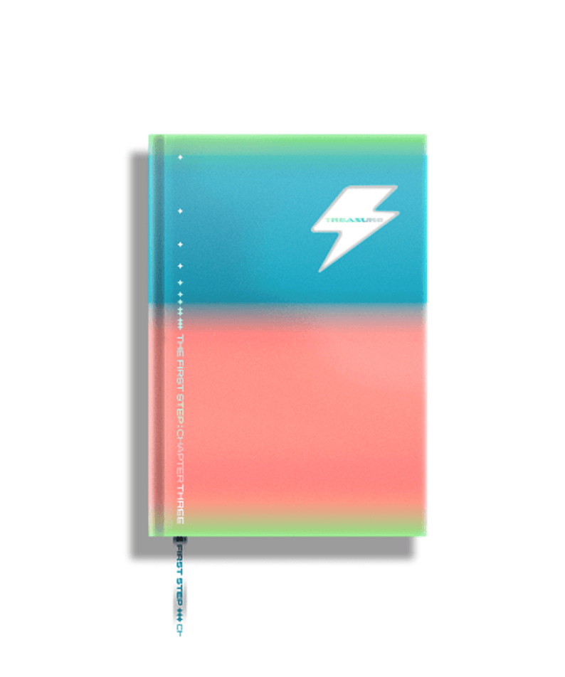 TREASURE - 3rd Single Album [THE FIRST STEP : CHAPTER THREE] WHITE ver. - Album Kpop, pochette bleue et rose, style moderne.