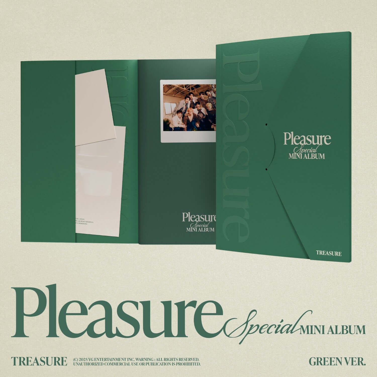 TREASURE - SPECIAL MINI ALBUM [PLEASURE] [GREEN VER.] - Album Kpop, couverture verte “Pleasure” sur fond clair