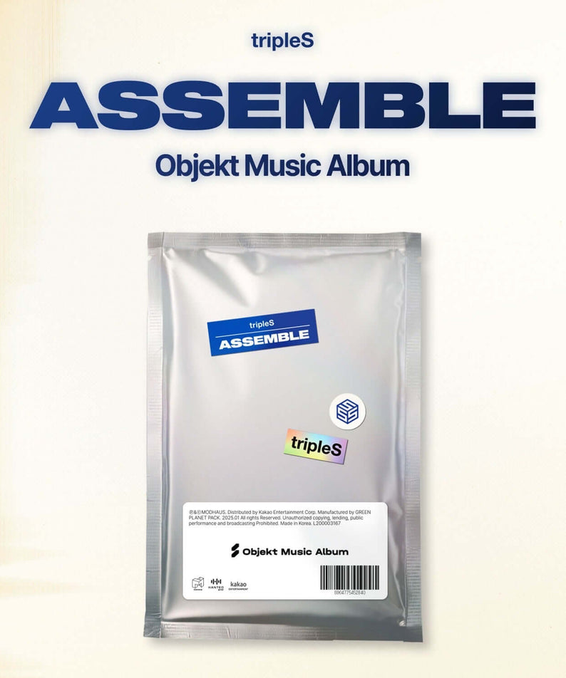 TRIPLES - [ASSEMBLE] (Objekt Music Album) - Album Kpop, visuel de pochette du CD avec pack “ASSEMBLE” et logo triplES.
