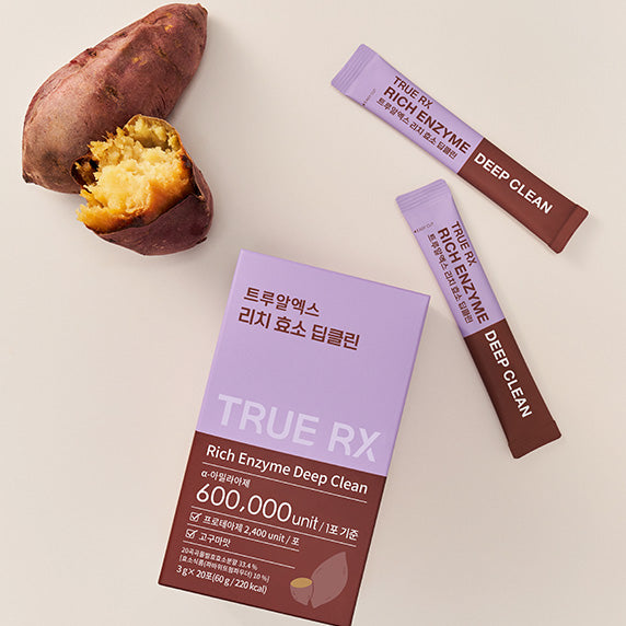 TRUE RX Rich Enzyme Deep Clean 20 Packs 1 Box de la marque TRUE RX, emballages violets sur fond clair, photo produit.