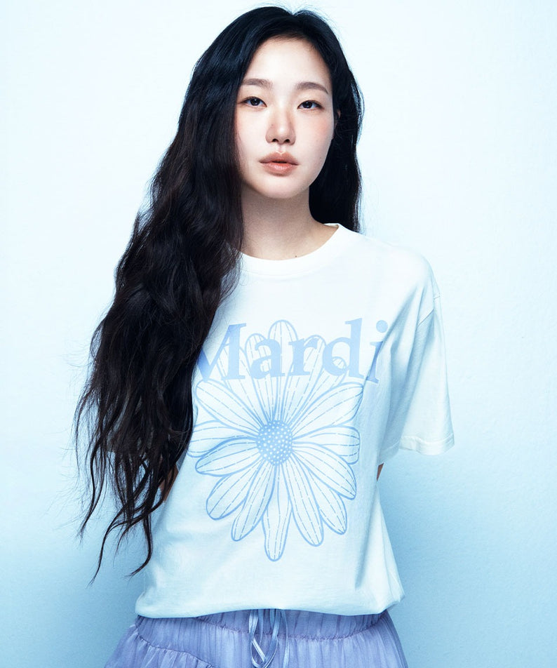 TSHIRT FLOWERMARDI_CREAM LIGHTPURPLE, T-shirt Mardi Mercredi officiel sur fond clair : style coréen chic décontracté.