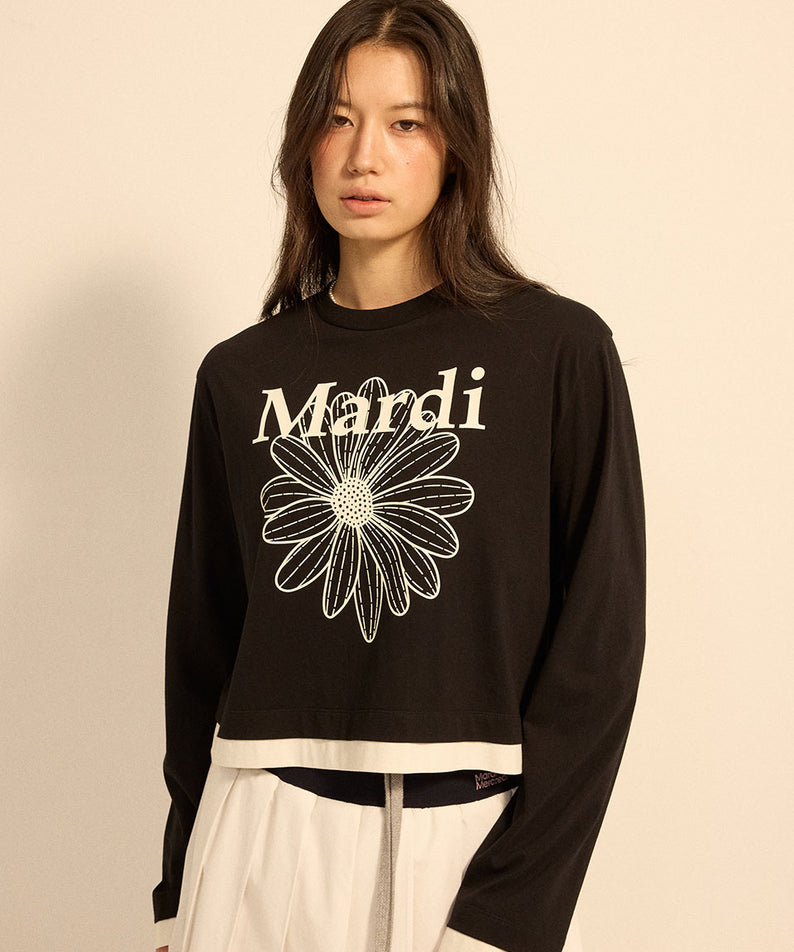 TSHIRT LONG SLEEVE FLOWERMARDI LAYERED DETAIL_BLACK IVORY Mardi Mercredi : t-shirt manches longues noir et ivoire, style chic