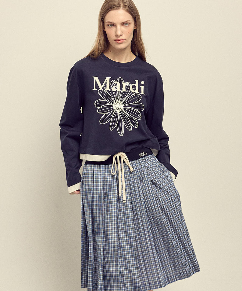 TSHIRT LONG SLEEVE FLOWERMARDI LAYERED DETAIL_NAVY IVORY : t-shirt manches longues Mardi Mercredi, motif fleur, look mi-saison