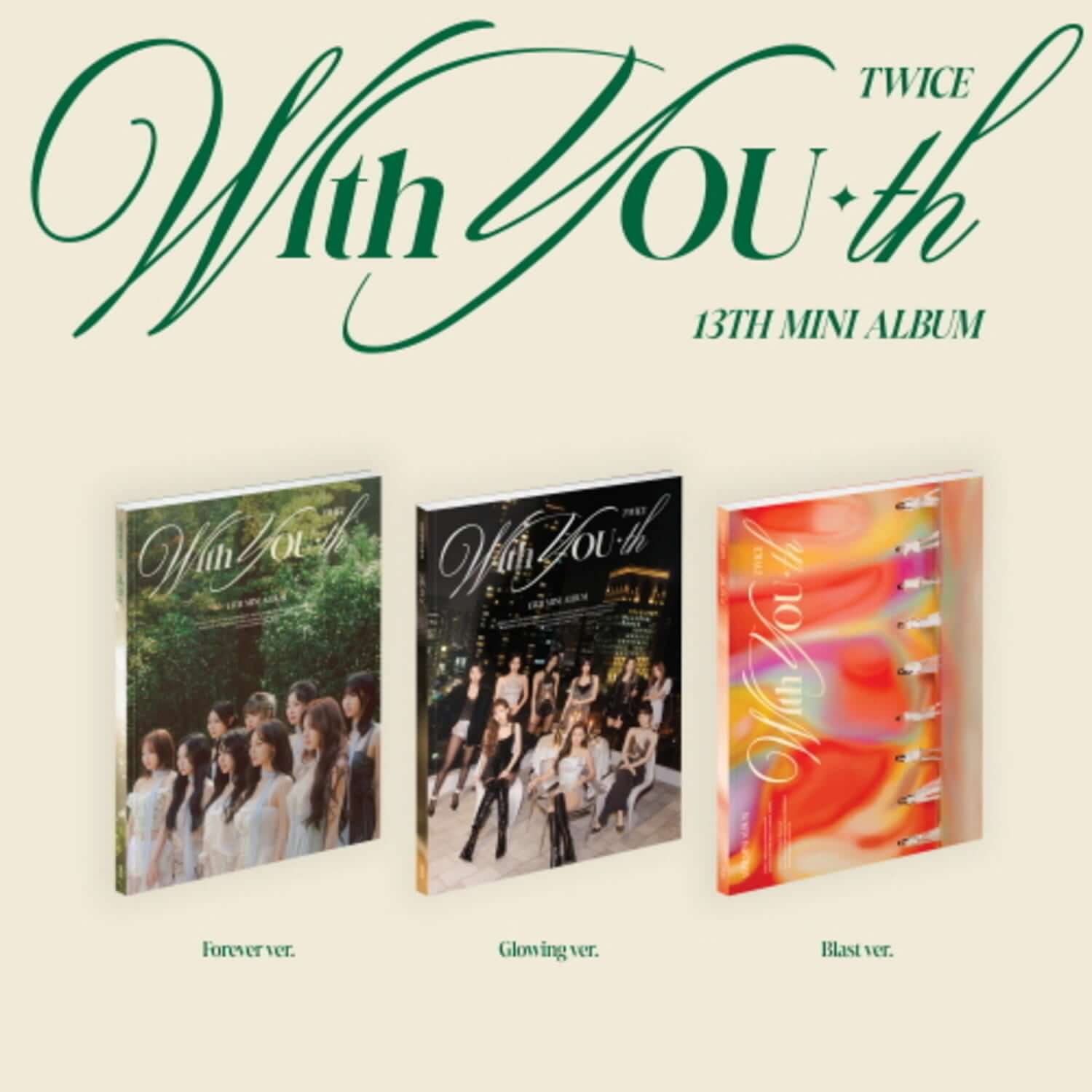 TWICE - 13th Album [With YOU-th] (Random 1 of 3) - Album Kpop, pochette “With YOU-th” en 3 versions sur fond clair.