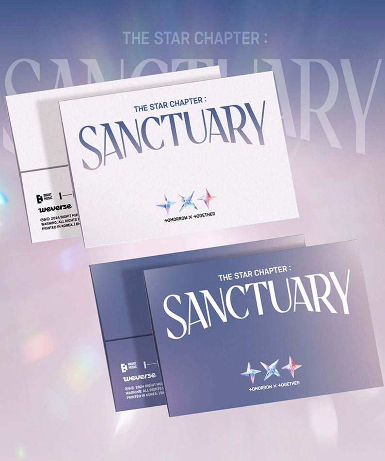TXT - [ : SANCTUARY] (Weverse Albums ver.)(Random 1 of 2) - Album Kpop : visuel Weverse, pack de CDs sur fond bleu.