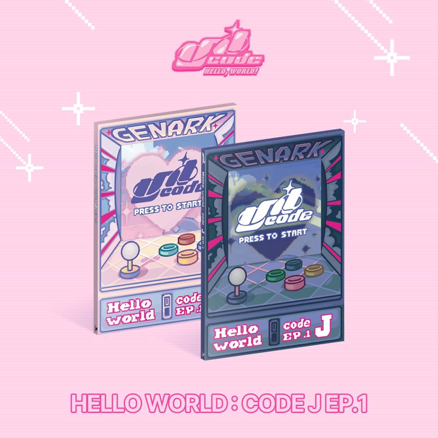 UNICODE - [HELLO WORLD : CODE J EP.1] (Type A / Type B) (Set of 2) - Album Kpop, coffret, visuel rose avec 2 versions.