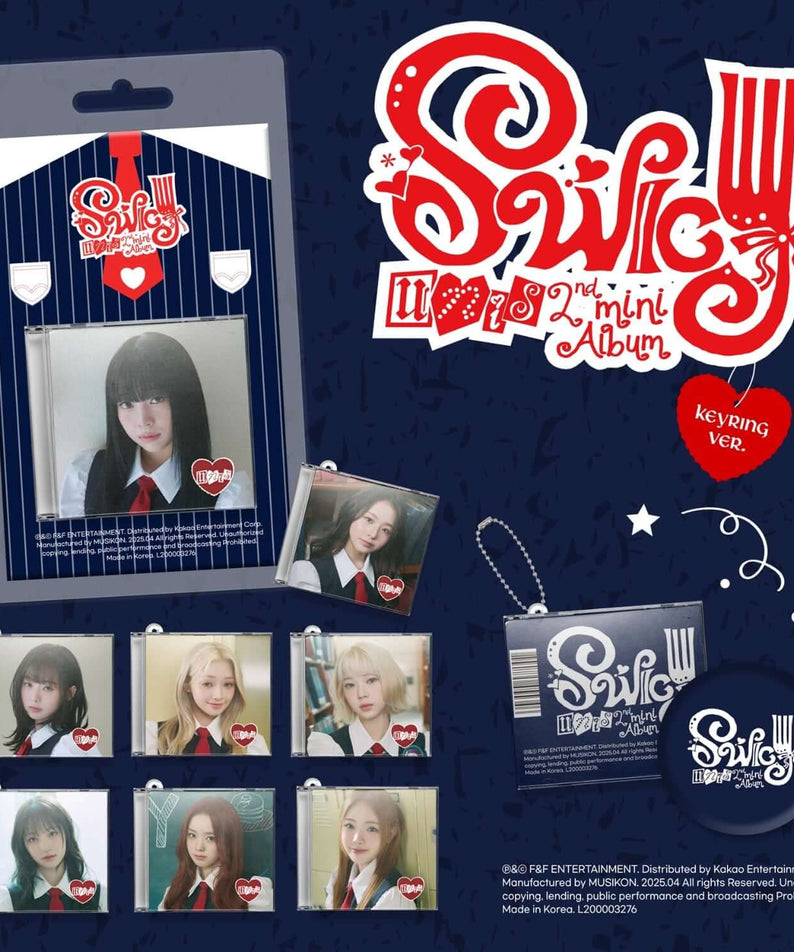UNIS - 2nd Album [SWICY] (Keyring Ver.) - Album Kpop, visuel packaging avec porte-clés UNIS, fond bleu nuit.