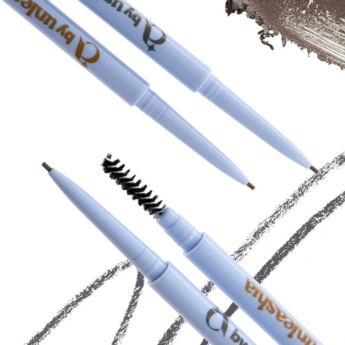UNLEASHIA Real Fine 1mm Eyebrow Pencil de la marque UNLEASHIA, crayon à sourcils fin, sur fond blanc, maquillage graphique.
