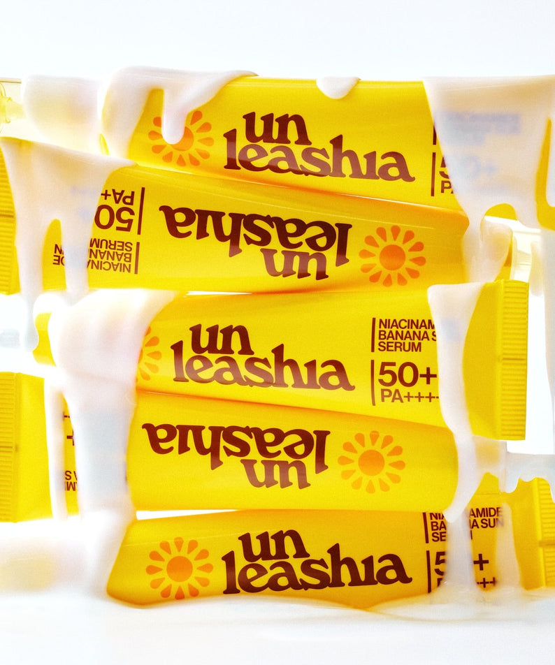 UNLEASHIA Niacinamide Banana Sun Serum 40ml, sérum solaire à la banane, tubes empilés, protection SPF50 PA+++, soin de la peau efficace.