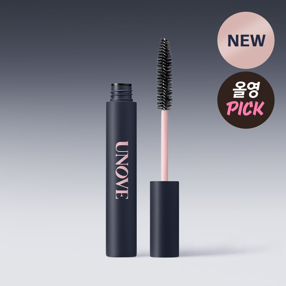 UNOVE Frizz Calming Slick Hair Finishing Stick 10ml, stick coiffant UNOVE sur fond gris, flacon et brosse, nouveau.