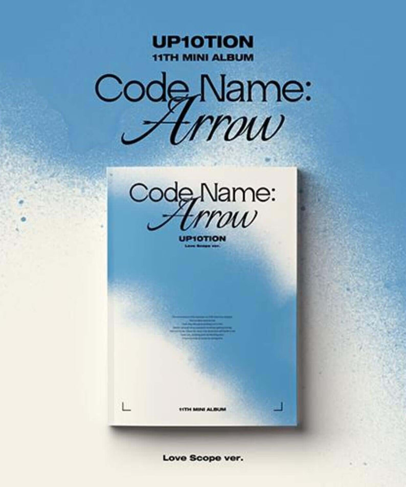 UP10TION - 11th [Code Name: Arrow] (Love Scope ver.) - Album Kpop sur fond bleu, pochette mini album et logo visible