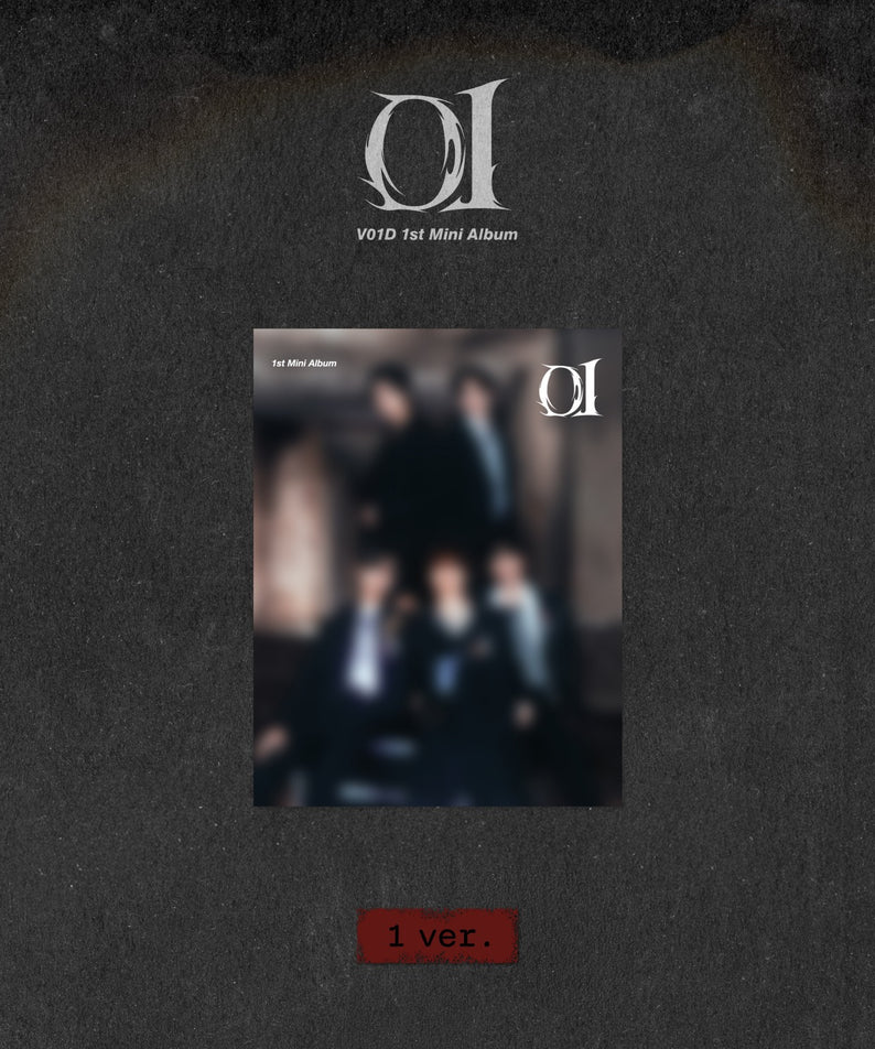 V01D - 1st Mini Album [01] (1 ver.) (EVER ver.) - Album Kpop, pochette sur fond sombre, visuel concertesques, marque V01D