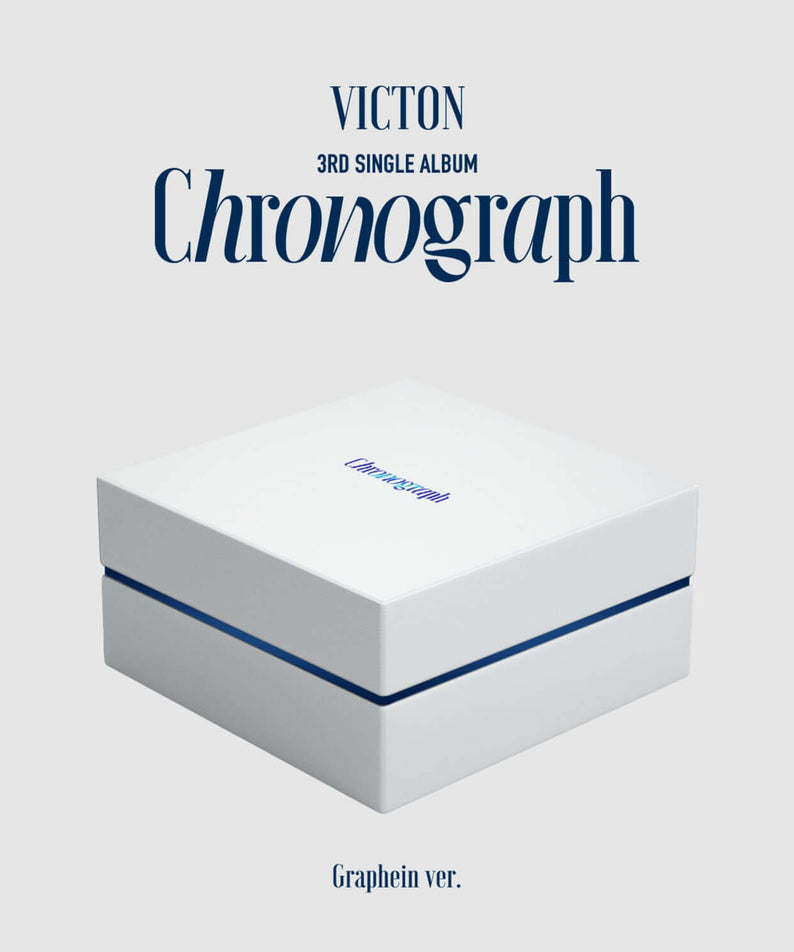 VICTON - 3rd Single Album [Chronograph] (Graphein Ver.) - Album Kpop, couverture blanche avec titre Chronograph bleu.