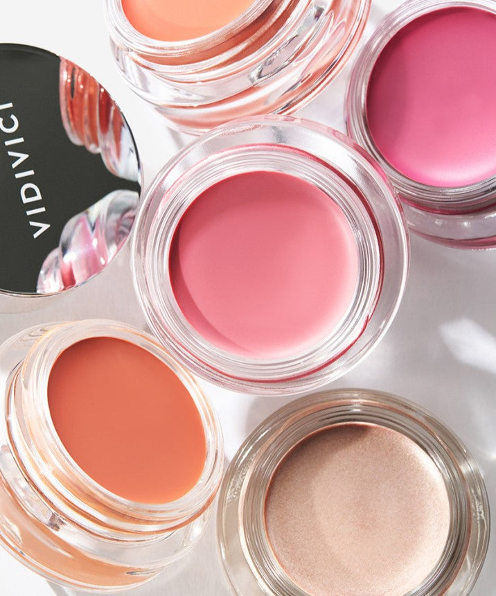Collection de VIDIVICI Glow Cream Blush en nuances variées, maquillage luxueux élégant.