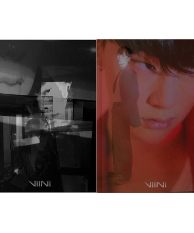 VIINI - 1st Album [DIMENSION] - Album Kpop : visuel cover VIINI, portrait rouge-noir, ambiance K-pop vibrante sur fond sombre.