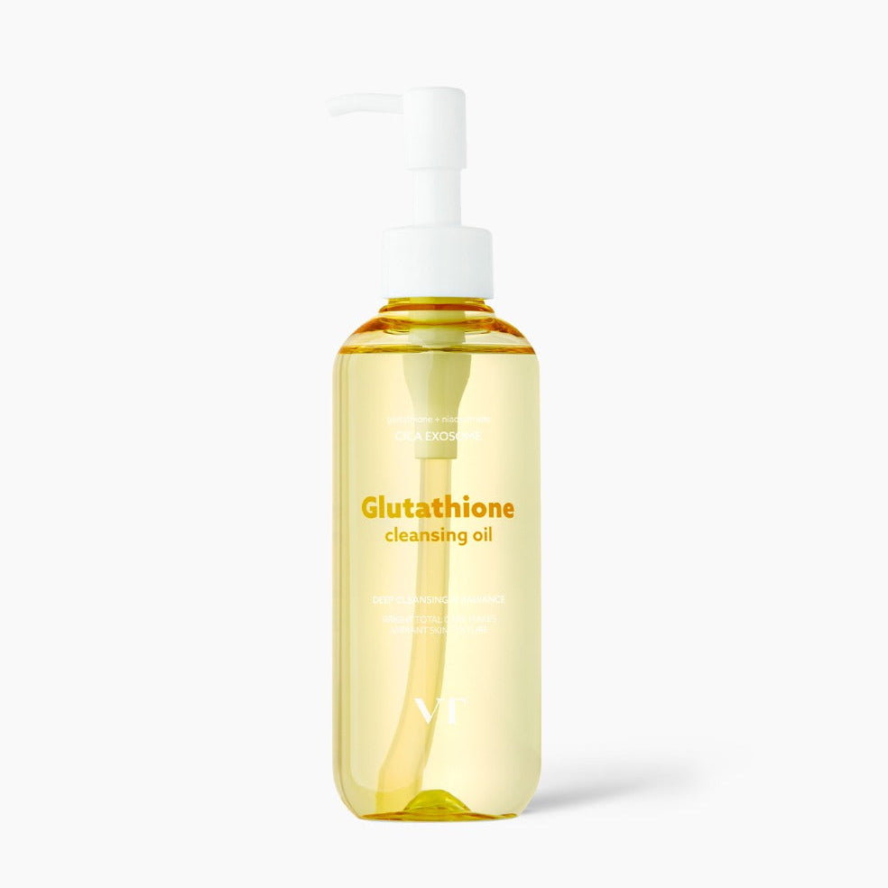 VT COSMETIC Glutathione Glow Cleansing Oil 200ml, flacon huile nettoyante jaune sur fond blanc, marque VT Cosmetics