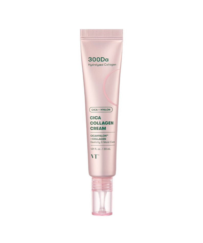 VT COSMETICS Cica Collagen Cream 30ml : tube rose sur fond blanc, branding VT COSMETICS visible, crème cica-collagène.